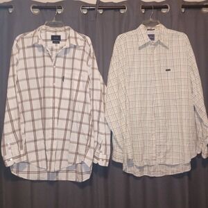 2 Faconnable Mens XL Soft Button Down Shirts Plaid Cotton Long Sleeve Check